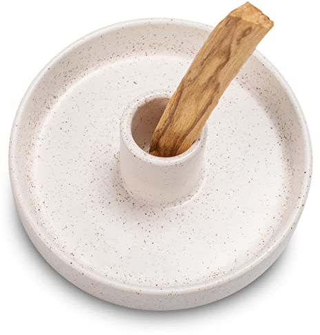 Palo Santo Halter, Keramik-Räucherstäbchenhalter für Palo Santo Sticks, Duftholzständer und Aschefänger, einfaches, stabiles und gut verarbeitetes Räuchergefäß, gemütliches gesprenkeltes Weiß