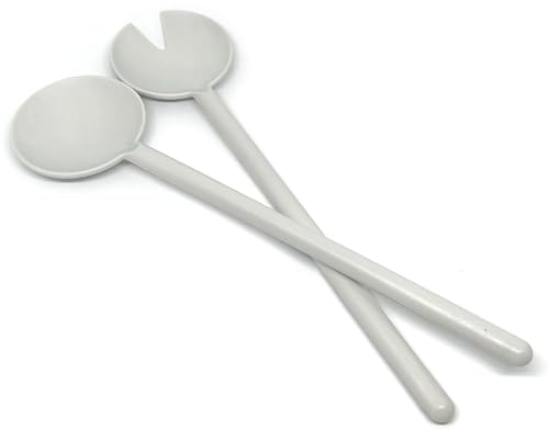 BioFactur, Salatbesteck 2 Teilig Servierlöffel 29 cm, Salatzange aus Bio Kunststoff,BPA frei, Naturfreundlich,glänzend,spülmaschinengeeignet Salatlöffel (Cremeweiß)