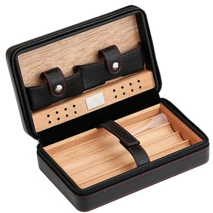 Caja de cigarros Charuto-humidificador de cigarros de madera de cedro, caja de viaje, estuche for puros, almacenamiento de 4 cigarros, humidificador for cigarros Humidor de cigarros ( Color : Negro )