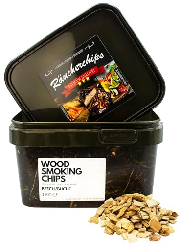 EVERSMOKE® Premium BBQ Räucherchips im praktischen Eimer - 4 versch. Sorten für bestes Raucharoma - besonders rauchaktives Räucherholz - Räucherschnitzel (Beech/Buche)
