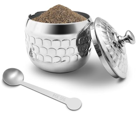 Zuccheriera 304 in acciaio inox 300 ml, per la casa, in metallo, con coperchio e cucchiaio, per spezie, zucchero, caffè, tè, pepe (stile-4)