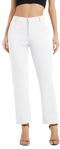 Mujeres Casual Comercio Rectas Piernas Trabajo Elástica Cintura Traje Pantalones con Bolsillos(M, Blanco)
