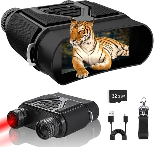 SUZLAZYR Nattvisionsglasögon – mörkerseende kikare för vuxna, 8X digital zoom nattvision med 3 tum HD-skärm, 4 000 mAh uppladdningsbart batteri, utrustning för jakt och camping