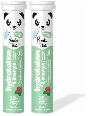 Panda Tea - Hydratation & Énergie - Menthe et Framboise - 40 Pastilles sans sucre - Electrolyte Ultra Hydratation - Idéale pour le Sport et le Quotidien