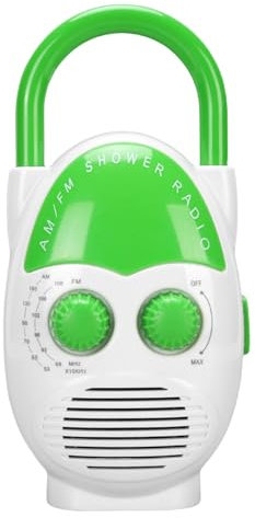 ASHATA Radio de Ducha Am/FM Portátil, Radio de Baño Colgante con Altavoz Incorporado, Volumen Ajustable, Baterías para la Cocina, Al Aire Libre