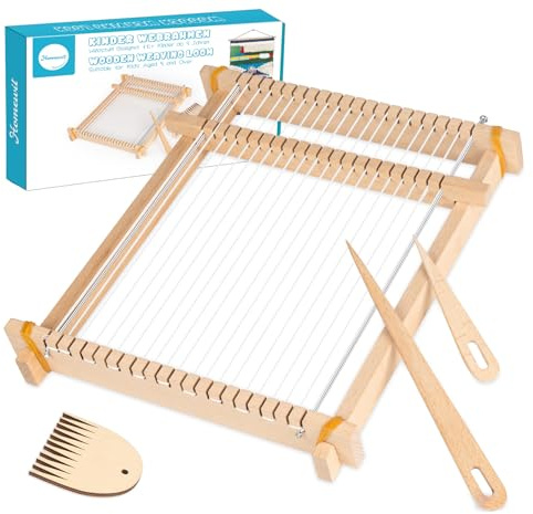 Weaving Loom Kit, 24x28cm Wooden Weaving Loom with Metal-Reinforced, Arts and Crafts Multi-Craft Knitting Loom Adjustable Hand-Knit Machine for Schools, Home, Craft Groups