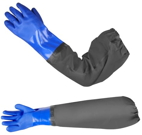 Tikplus Long Pond Gloves, 26 Arm Length Long Rubber Gloves, PVC Reusable Heavy Duty Waterproof Drain Cleaning Glove, Chemical Resistant Gauntlet Glove for Industry Fishery Gardening
