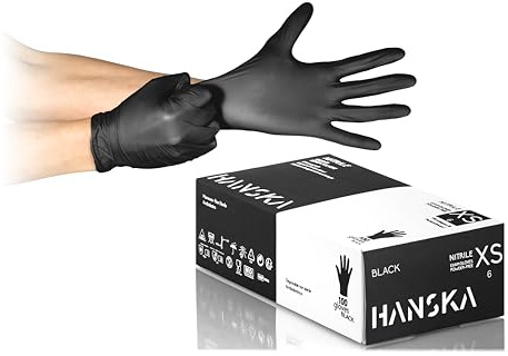 HANSKA 100 svarta nitrilengångshandskar, dammfria, engångshandskar, miljövänliga, icke-sterila, gummibaserade, lämpliga för medicinska miljöer, livsmedelshantering (100, XS)