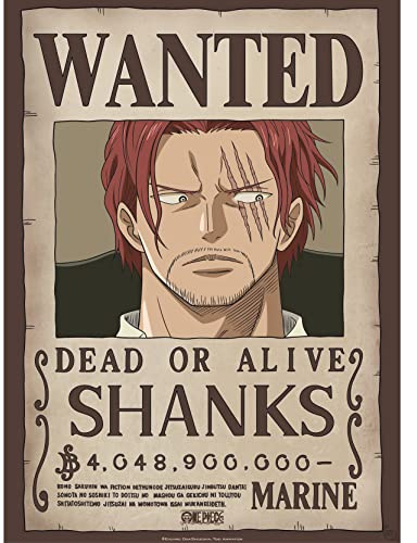 GB Eye Poster One Piece Wanted Shanks – Prodotto Ufficiale – Formato 52 x 38 cm – Carta Laminata di Alta Qualità – Poster Prime Pirata – Rotolato