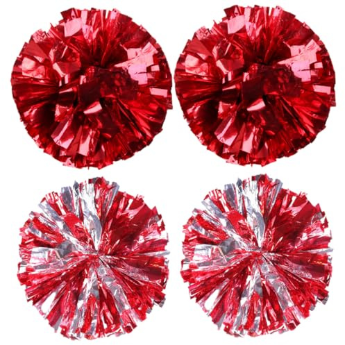 ibasenice Lot De 4 Pompons Pom-Pom Girl 30 Cm Rouge Brillant Et Argenté, Accessoires Légers en Matériau Scintillant, pour Cheerleading, Spectacles De Danse Et Événements Sportifs Scolaires