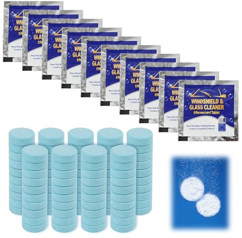 100 pastillas efervescentes limpiadoras para coche – Tabletas multiusos para limpiaparabrisas, limpieza de vidrio, ventanas, espejos y cocina, empaquetadas individualmente, fórmula segura y respetuosa