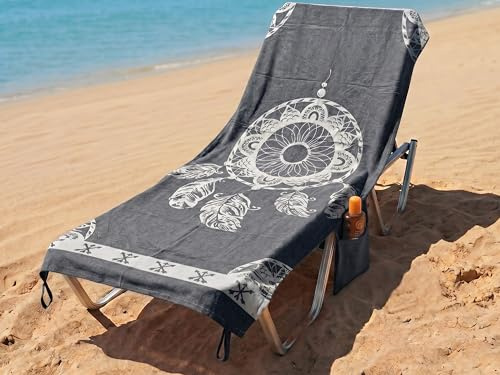o-day Telo Mare con Angoli e Tasche 70x180cm – Asciugamano Mare Cotone Fouta 100% Per Lettino e Spiaggia (Acchiappasogni - Grigio Piuma)