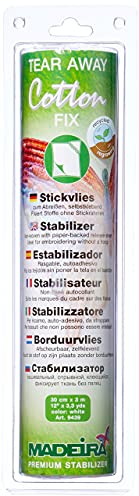 Madeira Tear Away Cotton Fix Stickvlies Selbstklebend,30 cm x 3m,Weiß, Weiss