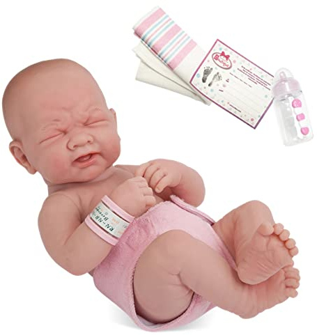 jc toys 18503 18501 La Newborn babydocka i vinyl docka dag i blöja med flaska och filt. Äkta flicka, First Tear Real Girl, 35,56 cm