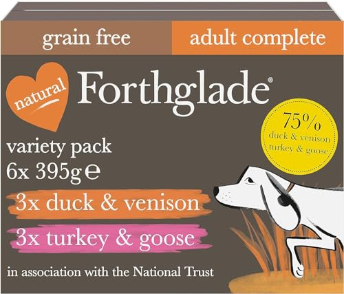Forthglade Wet Dog Food, National Trust Variety Pack (6 x 395g Trays) - Grain Free & Hypoallergenic Dog Food, Adult 1 Year+, Turkey & Goose and Duck & Venison, Stomach Sensitive, Natural Ingredients