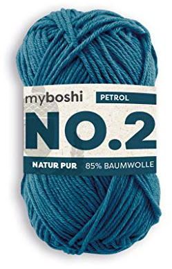 myboshi No.2 Baumwolle zum Häkeln und Stricken, Baby Wolle, vegane Wolle, 60 Grad waschbar, für Baby und Amigurumi, 50g, Ll 100m Blau (Petrol) 1 Knäuel