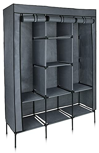 your GEAR Kleiderschrank Grado - Stoffschrank 130 x 45 x 175 cm Schrank mit 2 Kleiderstangen und 8 Ablagen