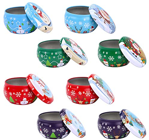 TSLBW Tarros de lata para velas, 8 unidades, hojalata redonda de Navidad, latas vacías, mini recipientes para hacer velas, velas de metal vacías,para velas caramelos regalos de fiesta de Navidad