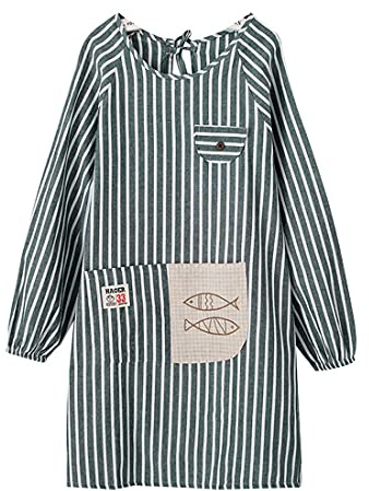 Xlabor Apron with Sleeves Waterproof Anti-Oil Fabric Painting Apron with Pocket Green