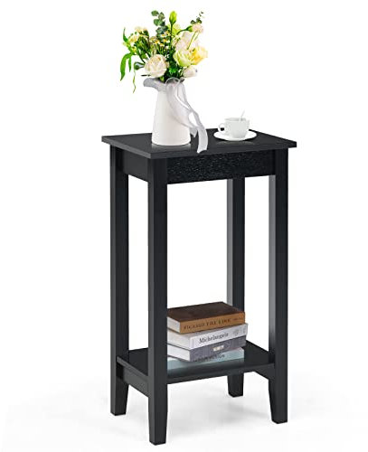 GIANTEX Beistelltisch Sofatisch mit Regal, Nachttisch 2 Ebenen, Couchtisch Nachtschrank Holz, Rechteckiger Ablagetisch Flurtisch einfach, Telefontisch Pflanzentisch Holztisch 39,5x29,5x74 cm (schwarz)