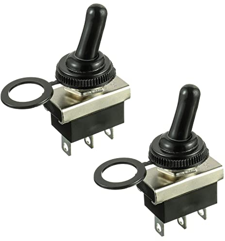 HUAREW Metall-Kippschalter,KN3D-103,Ein/Aus/Ein (On/Off/On) Schalter, 12V 25A, 2 Positionen, 3-polig rastend,wasserdicht, mit Gummiabdeckung (2 Stück)