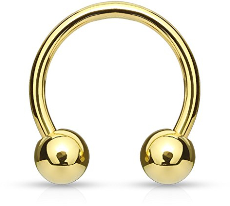 Paula & Fritz® Set Hufeisen Gold 1,2-mm Stark 10-mm Lang Chirurgenstahl 316L Kugel 3-mm Circular Barbell Septum Nasen-Ring Augenbraue Ohr-Piercing