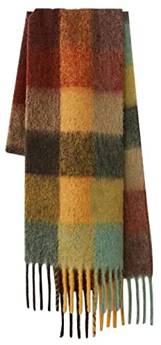 Winterschal Damen Damen Winter Schal Kariert Übergroßer Quadratisch Deckenschal, Karo Tartan Streifen Plaid Muster Fransen Poncho Grau Großer XXL Kuschelschal XXL Schal