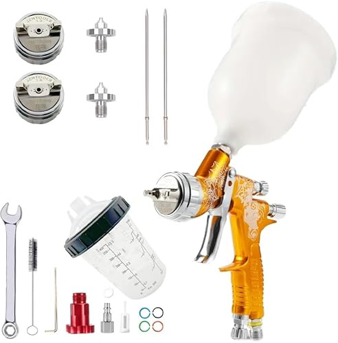 HVLP Air Spray Gun 1.3mm/1.8mm Nozzles Stainless Steel Nozzle and 400CC Mix Tank with Adapter Professional Gravity Feed Sprayer Automotive (Queen's Gold)
