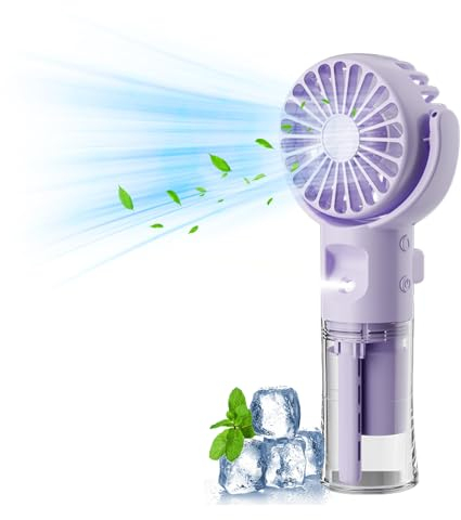 Xevinas Handventilator, Mini Ventilator Mit Wassernebel, 4 Modi Und SchlüSselband, 180° Verstellbarer, Tragbarer Handventilator Akku Aufladbar Usb Ventilator Akku Für Büro,Reise,Camping
