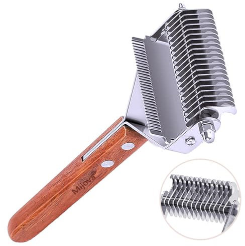 Dematting Comb, Undercoat Rake for Dog and Cat-Safe Dematting Comb, Double Sided Shedding, Open Knot Rake for Dog, Deshedding Brush Professional Pet Grooming Tools(Grooming Rake)