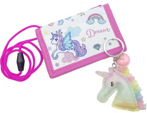 Bikasun Unicorn Kids Wallet, Children's Neck Pouch with Key Ring