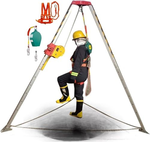 Generico Sistema di Salvataggio Portatile con treppiede con argano da 1200 libbre/1800 libbre/2600 libbre e Protezione anticaduta da 10 m, Attrezzatura di Salvataggio di Emergenza per spazi confinati