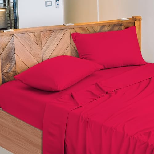 NARCISO - Lenzuola Matrimoniali 100% Cotone Made in Italy, Completo Letto Matrimoniale Composto da 1 Lenzuolo Sotto con Angoli 180x200, 1 Lenzuolo Sopra 240x290, 2 Federe Cuscini 50x80cm (Bordeaux)