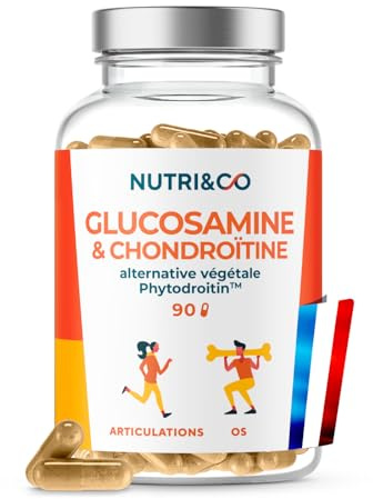 NUTRI & CO Glucosamine & Chondroïtine™ + Vitamine C - Soulagement des Articulations et Soutien Osseux - Haute absorption - 90 gélules Végan - Fabriquée en France