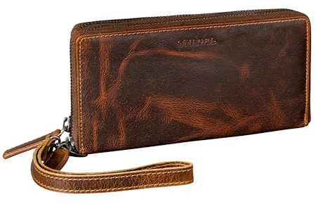 STILORD 'Poppy' 3-in-1 XL Leder Geldbörse Damen Groß mit Handyfach 12 Kartenfächer Doppelter Reißverschluss RFID-Schutz Clutch Echtleder Portemonnaie mit vielen Fächern, Farbe:luino - braun