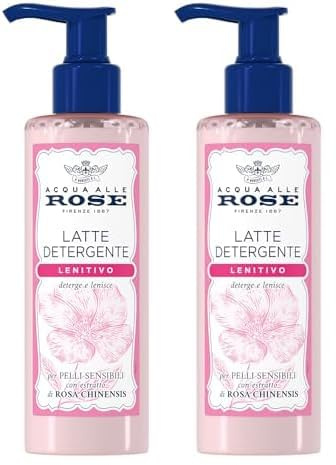 Acqua alle Rose, Latte Detergente Lenitivo, Con Estratto di Rosa Chinensis, Ideale per le Pelli Secche o Sensibili, Deterge e Idrata la Pelle Delicatamente, Uso Quotidiano, 200 ml (Confezione da 2)