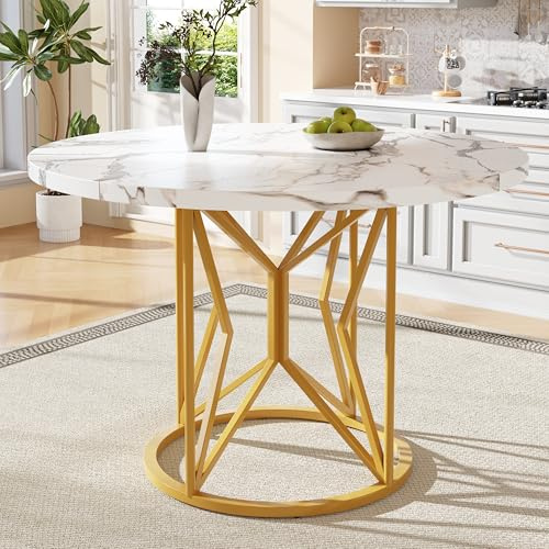 Goeria Mesa de comedor redonda (100 × 100 × 76 cm), mesa de cocina, mesa de café redonda para 4 – 6, adecuada para comedor, salón, patas de mesa de metal, patas de mesa geométricas, tablero de MDF