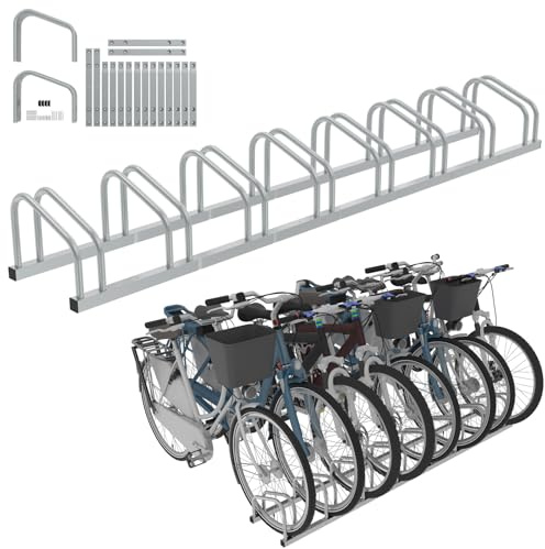 Froadp Support de vélo pour 8 vélos, support multiple pour pneus de 30 à 65 mm de largeur, en acier galvanisé, montage au sol et au mur, argenté