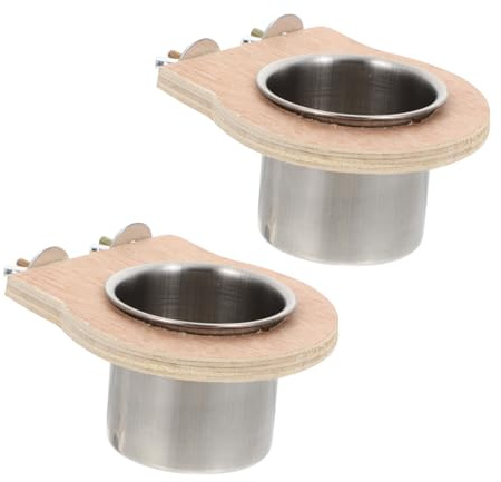 VERDANVERSE 2 ciotole in acciaio inox con struttura in legno per uccelli abbeveratoio e ciotola per pappagalli, parrocchetti e pappagalli, facili da appendere in gabbia, sicure per cibo e