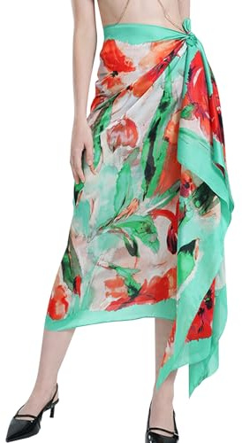 Pareo Donna Mare, Bright Sarong Beachwear Moda Swim Cover ups Bikini Cover ups Asciuga Rapidamente Sarongs per Le Donne Beachwear (Rosso e Verde)