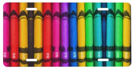 Placa de matrícula de crayones de colores para la parte delantera del coche, etiquetas de aluminio personalizadas para automóvil, ajuste universal de 6 x 12 pulgadas.