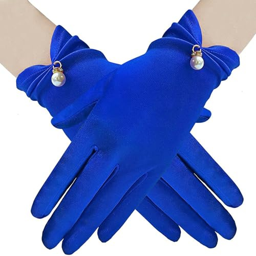 HDOYTXXM Guanti da Festa Da Sera Per Le Donne Breve Raso Con Polsini Perline Accessori Palcoscenico Lunghezza Matrimonio Sposa Abito Da Sera Guanti