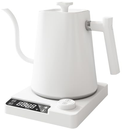 VICBINLY Electric Gooseneck Kettle, Pour Over Coffee and Tea Kettle, 0.9L Tea Kettles, 1200 Watt Quick Heating, Boil-Dry Protection, Temperature Control, White UTKWT02G
