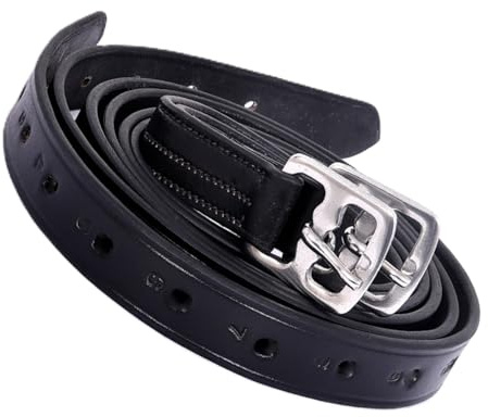 Leather Horse Stirrup Leathers with Stainless Steel Buckle Heavy Duty Non Stretch Straps for Saddles Black Color Full 60 Cob 54 Pony 48 Inches Sizes (Full (60))