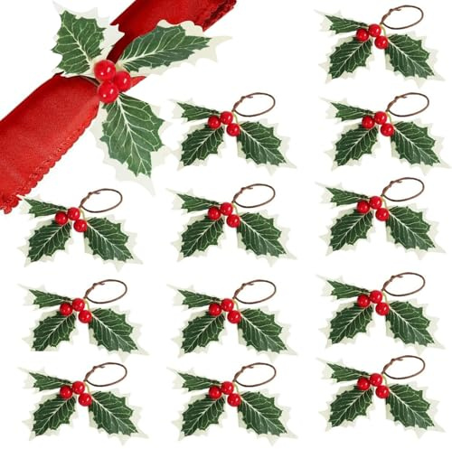 KASESSS 12 Piezas Servilleteros Individuales Navidad, Servilletero de Navidad, Anillos Servilletas, Argollas para Guardanapos para Fiesta Mesa Decoración