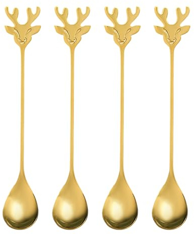 Cuillères À Café Pour Mélanger | Cuillères à Café en Acier Inoxydable de Noël 4 Pièces,Set De À Thé Décoratives | Pour La Maison Pâtisserie Service Cuisson Thé Bar Cocktail Crème