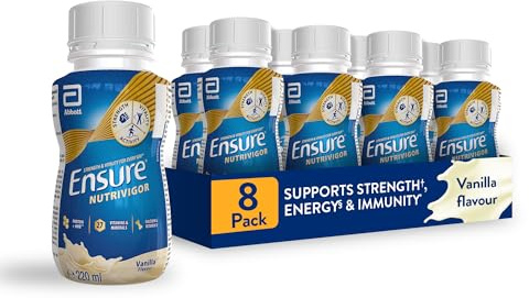 Ensure NutriVigor - Vanilla Flavour Shake –8x220ml – Nutritional Supplement | Boosts Energy – Ready-to-Drink – Food Supplement with Protein, HMB and27 Vitamins and Minerals