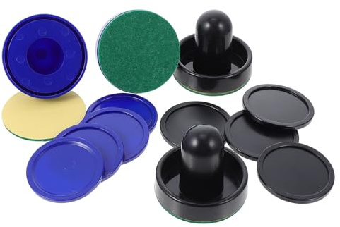 BUGUUYO Palets et Pousseurs de Hockey sur Air en Plastique 51mm et 60mm, Lot 2 Sets Raquettes Noires et Bleu Marine, Accessoires pour Table Air Hockey, Remplacement Pièces pour Jeu