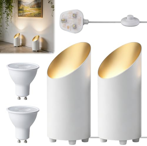 HOVCEH Floor Uplighter, 2 Pack Uplighters for Living Room, 5W Uplighter Lamp with 6.5 FT Plug Cord & Foot Switch, Spot Lights Indoor for Home Accent Lighting Plants or Artwork (White*2)