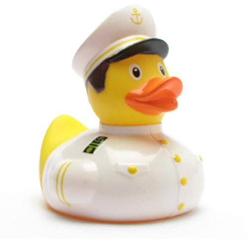Badeente I Quietscheente I Kapitän I L: 8,5 cm I inkl. Badeenten-Schlüsselanhänger im Set